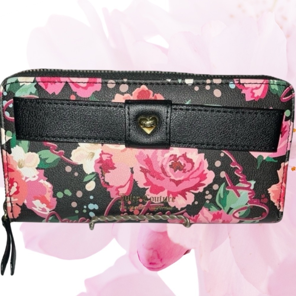 Juicy Couture ‘Pick Ur Petal’ Black  Wallet & Card Organizer, bow on front